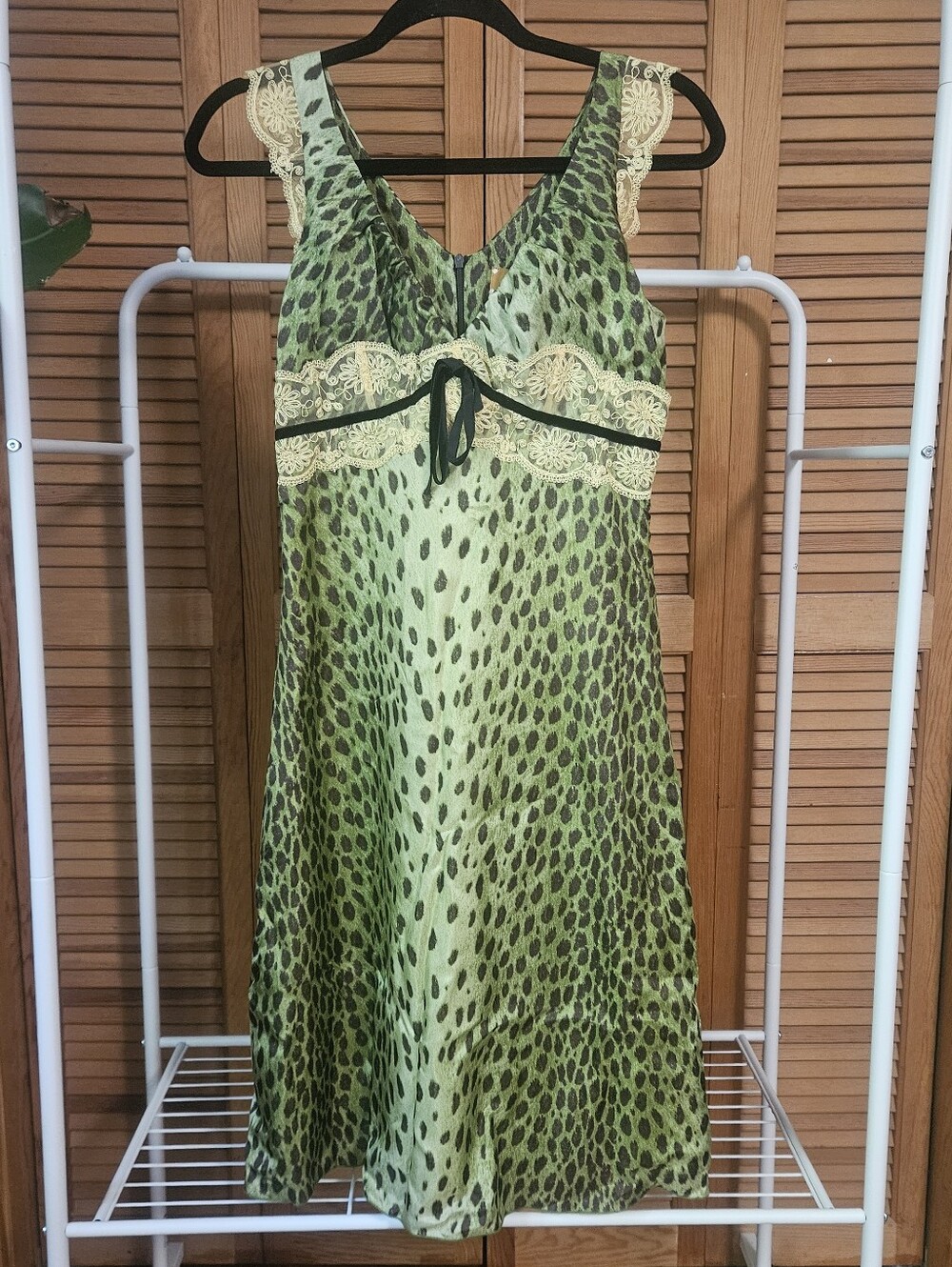 Rare Green Leopard Lace Y2k Witchy Practical Magic Italian Silk Vintage Dress